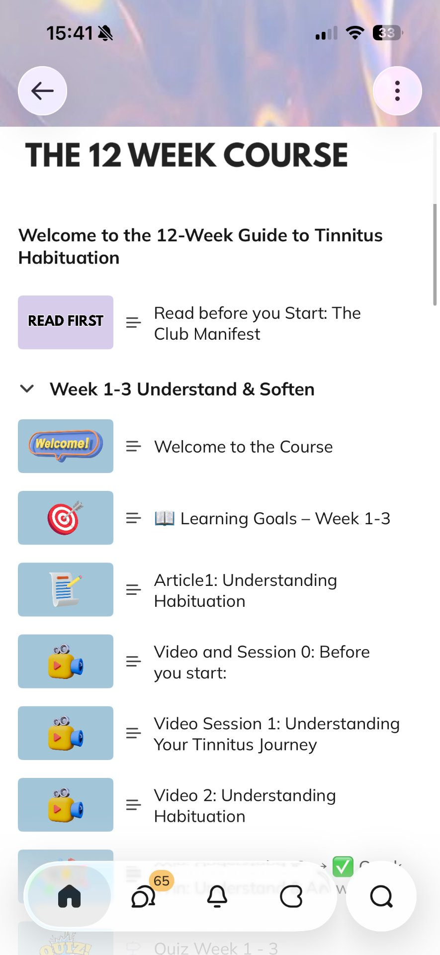 The 12-week course area inside the members' app