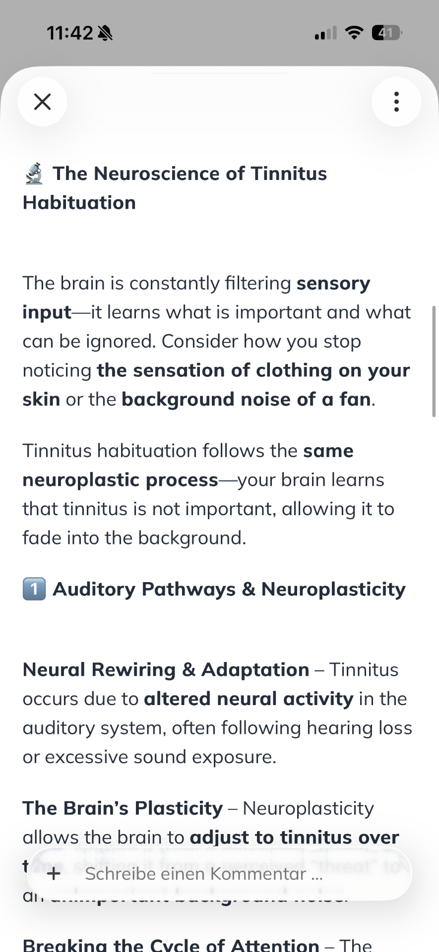 Neuroscience of Tinnitus Habituation lesson inside MyTinnitus Club