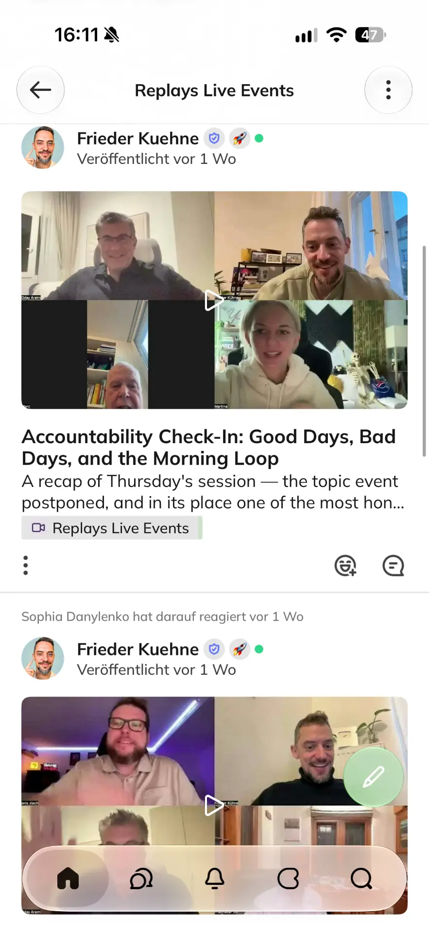 Replays of live group coaching sessions